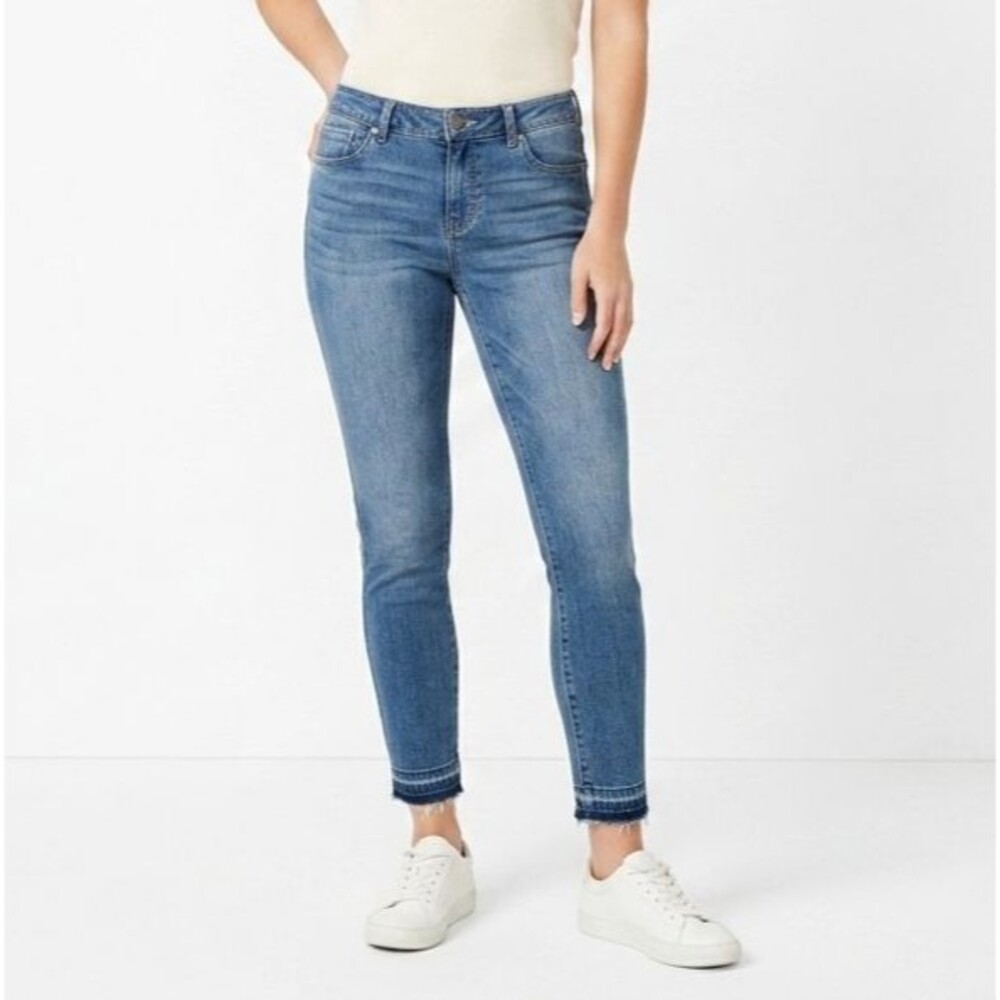 1822 Denim Womens Mid Rise Skinny Ankle Jeans Size 6 29x27 Frayed Raw Hem Blue